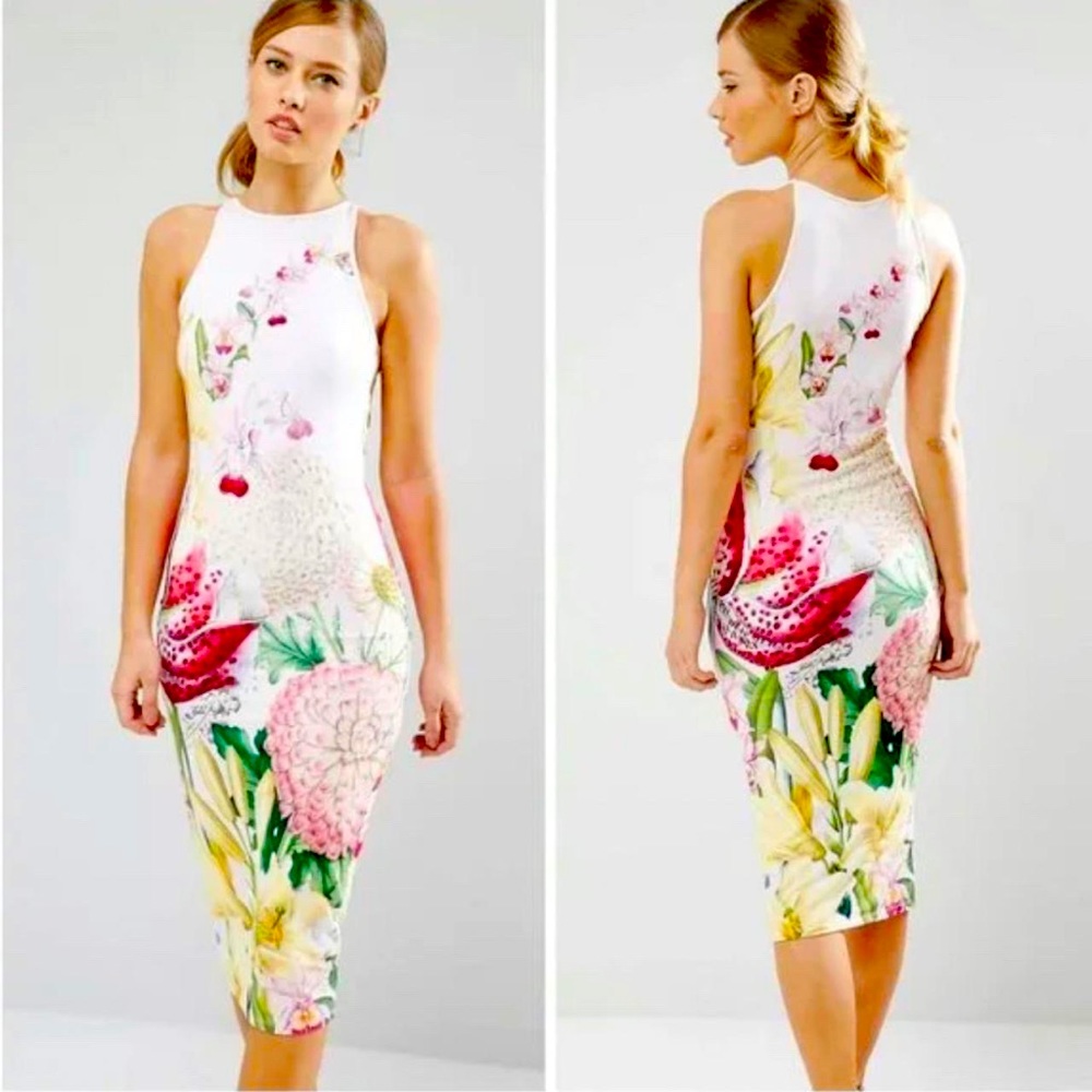 Beautiful Ted Baker Encyclopaedia Floral Midi Dress Pink
UK size 1 = US size 4